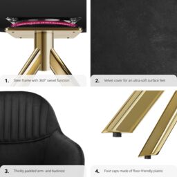 tectake Armchair Lona Set Of 4 - Black/Gold in Black - Size: 4 Pack - thumbnail 4