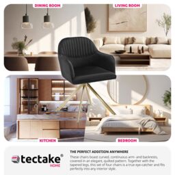 tectake Armchair Lona Set Of 4 - Black/Gold in Black - Size: 4 Pack - thumbnail 8