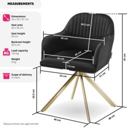 tectake Armchair Lona Set Of 4 - Black/Gold in Black - Size: 4 Pack - thumbnail 6