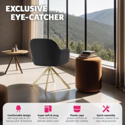 tectake Armchair Lona Set Of 4 - Black/Gold in Black - Size: 4 Pack - thumbnail 3