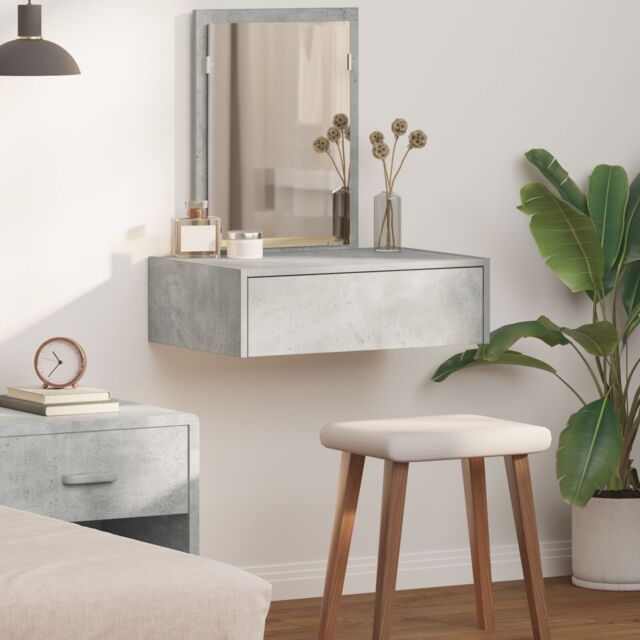 Berkfield Home Wall Hanging Dressing Table Concrete Grey 60x40x70 cm - Size: 60 x 40 x 70 cm - image 1