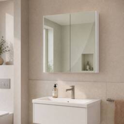 Balterley 600mm 50/50 Split Mirrored Bathroom Cabinet Gloss White - thumbnail 4
