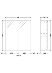 Balterley 600mm 50/50 Split Mirrored Bathroom Cabinet Gloss White - thumbnail 5