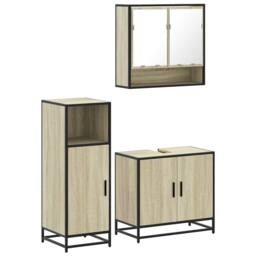 Berkfield Home Durable 3 Piece Bathroom Furniture Set Sonoma Oak Engineered Wood in Light Brown - thumbnail 3
