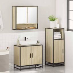 Berkfield Home Durable 3 Piece Bathroom Furniture Set Sonoma Oak Engineered Wood in Light Brown - thumbnail 4