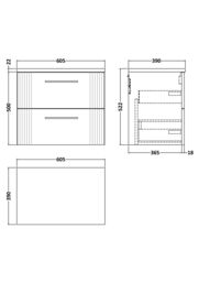 Balterley 2 Drawer Wall Hung Vanity Unit Grey Laminate Worktop, White 600mm - thumbnail 7