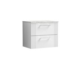 Balterley 2 Drawer Wall Hung Vanity Unit Grey Laminate Worktop, White 600mm - thumbnail 1