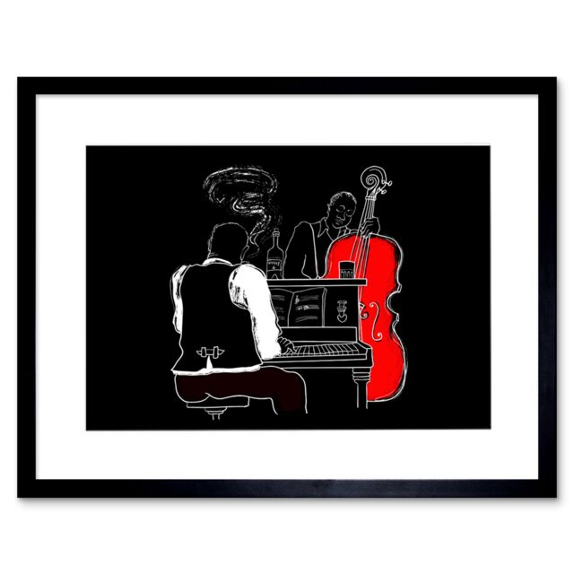"Artery8 Wall Art Print Musicians Jazz Piano Art Framed 9x7 inch in Black - Size: W7"" x H9""" - image 1