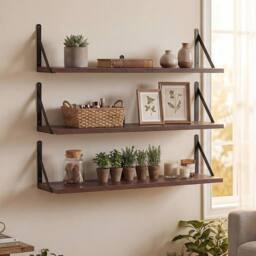 Levede Floating Shelves Wall Wood Rustic with Brackets Vintage Brown Set of 3 - thumbnail 2