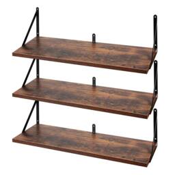 Levede Floating Shelves Wall Wood Rustic with Brackets Vintage Brown Set of 3 - thumbnail 1