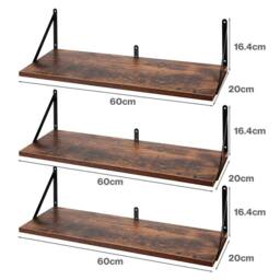 Levede Floating Shelves Wall Wood Rustic with Brackets Vintage Brown Set of 3 - thumbnail 4