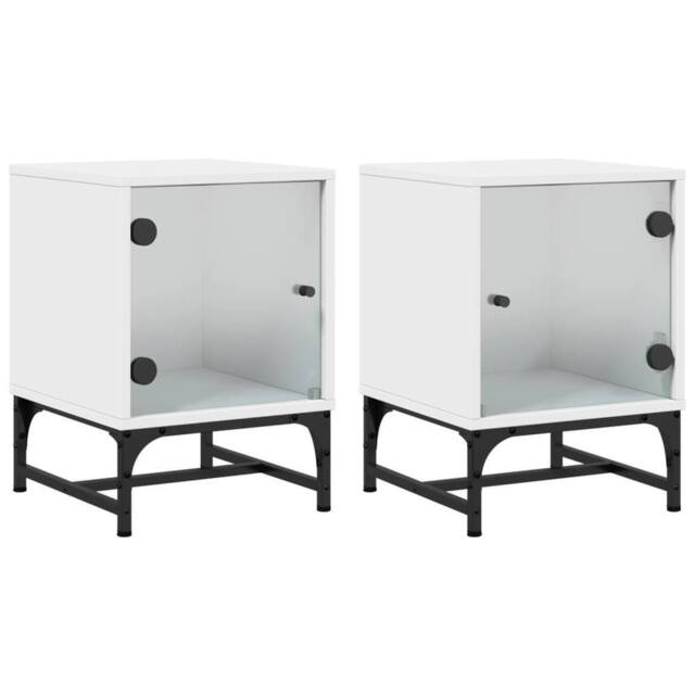 Berkfield Home Bedside Cabinets with Glass Doors 2 pcs White 35x37x50 cm - Size: 35 x 37 x 50 cm - image 1