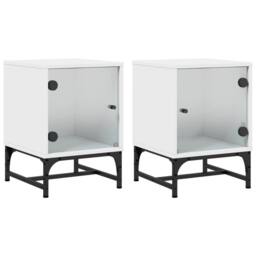 Berkfield Home Bedside Cabinets with Glass Doors 2 pcs White 35x37x50 cm - Size: 35 x 37 x 50 cm - thumbnail 1