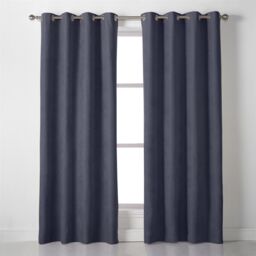 Luxury Living Velvet Chenille Eyelet Curtains Ready Made Pair in Navy - Size: 142 cm width x 137 cm drop - thumbnail 4