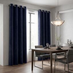 Luxury Living Velvet Chenille Eyelet Curtains Ready Made Pair in Navy - Size: 142 cm width x 137 cm drop - thumbnail 7