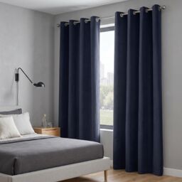 Luxury Living Velvet Chenille Eyelet Curtains Ready Made Pair in Navy - Size: 142 cm width x 137 cm drop - thumbnail 6