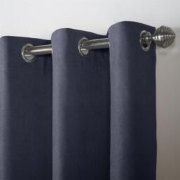 Luxury Living Velvet Chenille Eyelet Curtains Ready Made Pair in Navy - Size: 142 cm width x 137 cm drop - thumbnail 9
