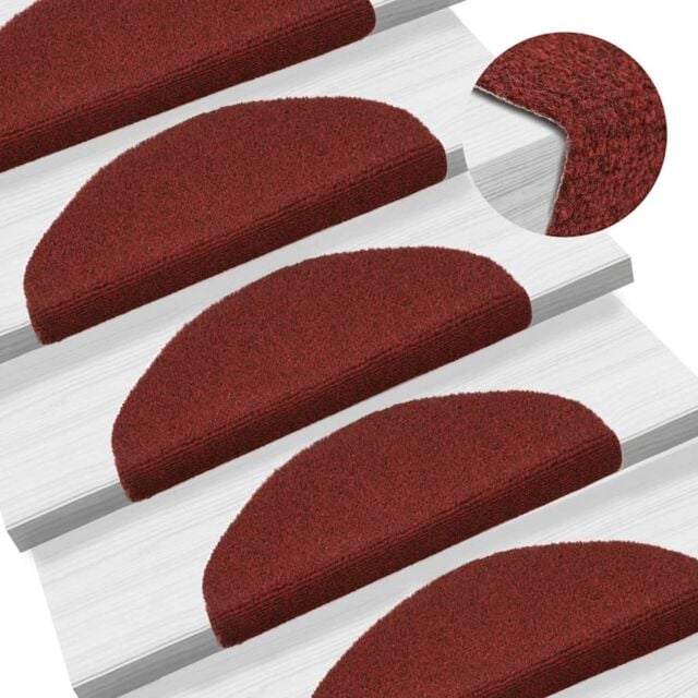 Berkfield Home Self-adhesive Stair Mats 10 pcs Red 65x21x4 cm Needle Punch - Size: Medium - image 1