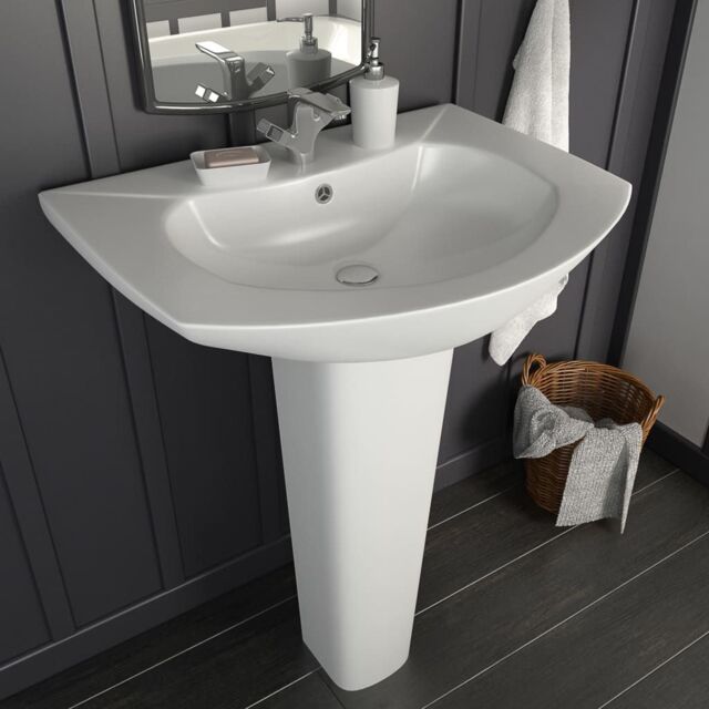 Berkfield Home Freestanding Basin with Pedestal Ceramic White 650x520x200 mm - image 1