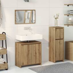 Berkfield Home Durable 3 Piece Bathroom Furniture Set Artisan Oak Engineered Wood in Brown - thumbnail 1