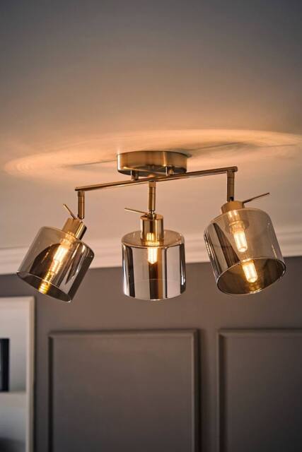 ValueLights Demi Brushed Chrome 3 Bar Smoked Glass Spotlight Ceiling Light & Bulbs in Metallic Silver - image 1