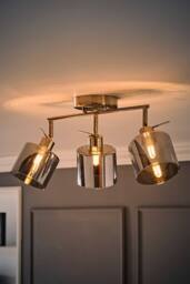 ValueLights Demi Brushed Chrome 3 Bar Smoked Glass Spotlight Ceiling Light & Bulbs in Metallic Silver
