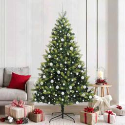 Berkfield Home Realistic Artificial Hinged Christmas Tree 300 LEDs Green 210 cm - thumbnail 2