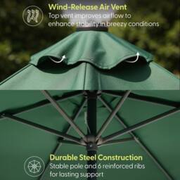 Keplin 2.3m Tilting Parasol Umbrella - Crank & Tilt Sun Shade with Cover in Green - thumbnail 5