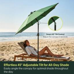 Keplin 2.3m Tilting Parasol Umbrella - Crank & Tilt Sun Shade with Cover in Green - thumbnail 3