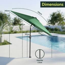 Keplin 2.3m Tilting Parasol Umbrella - Crank & Tilt Sun Shade with Cover in Green - thumbnail 9
