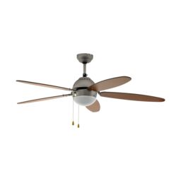Loops Remote Control Ceiling Fan & Light Satin Nickel Steel 1 x 60W E14 Bulb in Metallics