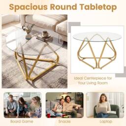 Costway Tempered Glass Coffee Table Round Accent Table Center Cocktail Table in Gold - thumbnail 7