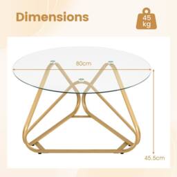 Costway Tempered Glass Coffee Table Round Accent Table Center Cocktail Table in Gold - thumbnail 2