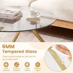 Costway Tempered Glass Coffee Table Round Accent Table Center Cocktail Table in Gold - thumbnail 6