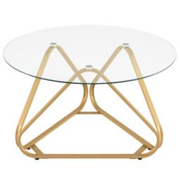 Costway Tempered Glass Coffee Table Round Accent Table Center Cocktail Table in Gold - thumbnail 4