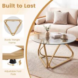 Costway Tempered Glass Coffee Table Round Accent Table Center Cocktail Table in Gold - thumbnail 5
