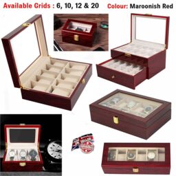 Xample 3/10/12 Watches Display Case Jewelry Collection Storage Organizer Leather Box in Maroon - Size: Large - thumbnail 1