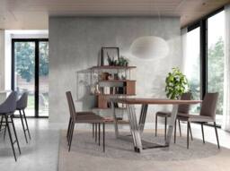 Angel Cerda Oval Walnut Dining Table with Chrome Legs 220x110x77 in Brown - thumbnail 4