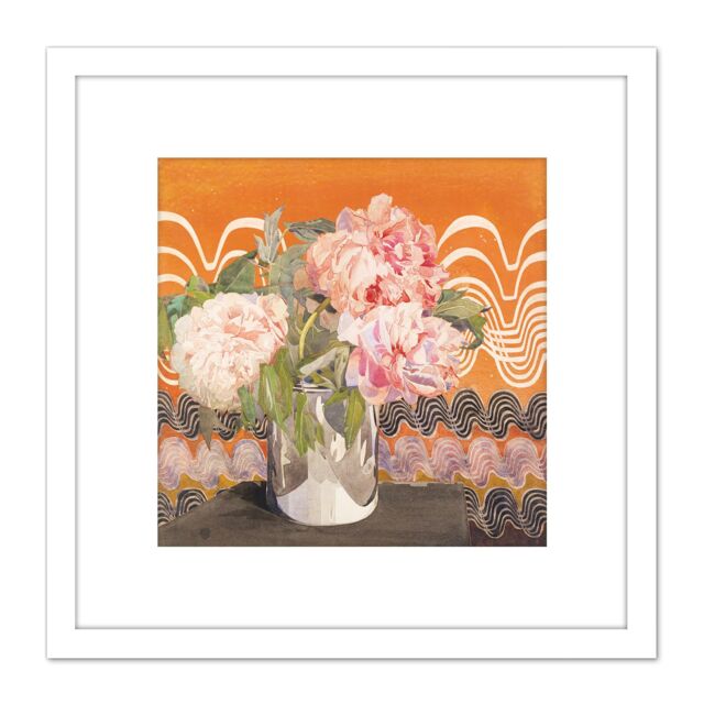 Artery8 Rennie Mackintosh Peonies Flowers Vase Painting 8X8 Inch Square Wooden Framed Wall Art Print Picture with Mount in White - image 1