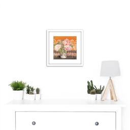 Artery8 Rennie Mackintosh Peonies Flowers Vase Painting 8X8 Inch Square Wooden Framed Wall Art Print Picture with Mount in White - thumbnail 2