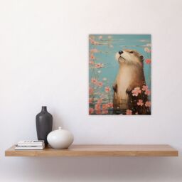 "Artery8 Otter On The Water Scent Of Pink Hibiscus Blooms Oil Painting Unframed Wall Art Print Poster Home Decor Premium - Size: W12"" x H16""" - thumbnail 4