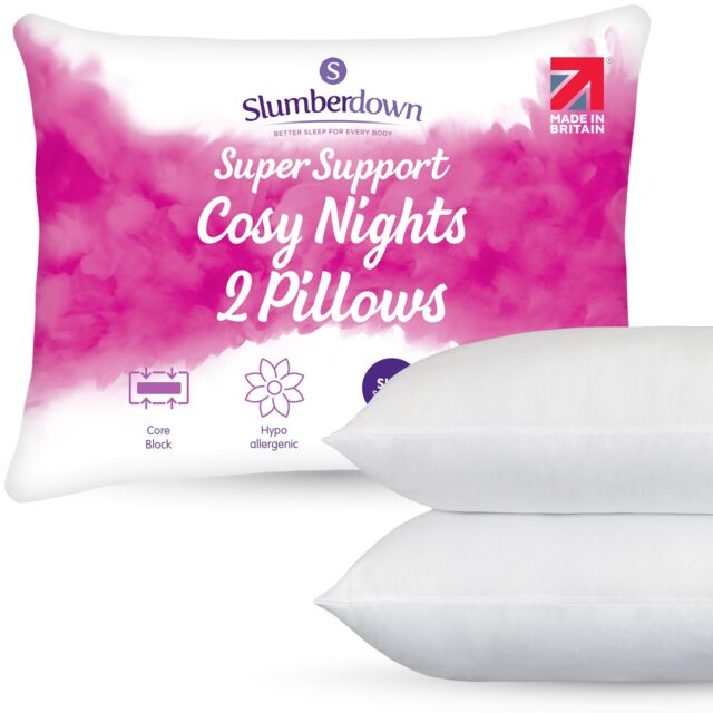 Slumberdown 2 Pack Cosy Nights Super Support Side Sleeper Firm Pillows in White - image 1