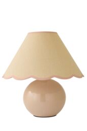 ValueLights Bosco Natural Stone Globe Ceramic Table Lamp with Linen Scalloped Lamp Shade in Pink - thumbnail 6