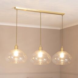 ValueLights Corinne Twill Spiral Glass 3 Drop Brushed Gold Diner Ceiling Pendant Light in Clear - thumbnail 1