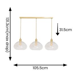 ValueLights Corinne Twill Spiral Glass 3 Drop Brushed Gold Diner Ceiling Pendant Light in Clear - thumbnail 5