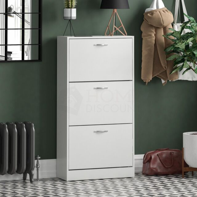 Home Discount Vida Designs 3 Drawer Shoe Storage Cabinet Rack Organizer in White - image 1