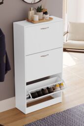 Home Discount Vida Designs 3 Drawer Shoe Storage Cabinet Rack Organizer in White - thumbnail 7