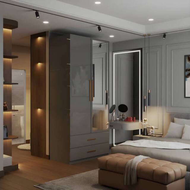 Sliding Wardrobes 4U High Gloss Double Door Hinged Wardrobe with Mirror & Drawers 80cm in Grey - image 1