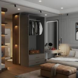 Sliding Wardrobes 4U High Gloss Double Door Hinged Wardrobe with Mirror & Drawers 80cm in Grey - thumbnail 3