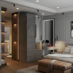 Sliding Wardrobes 4U High Gloss Double Door Hinged Wardrobe with Mirror & Drawers 80cm in Grey - thumbnail 1